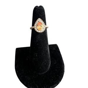 Peach teardrop jewel ring on rose gold band - size 4.75